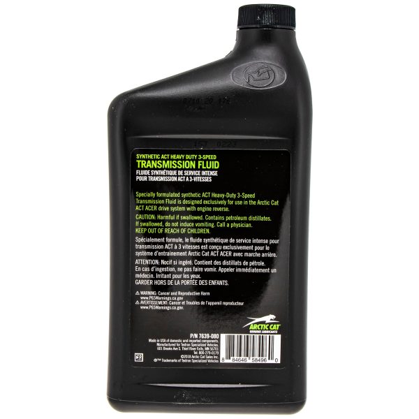 Arctic Cat 7639-080 Synthetic ACT Gearcase Fluid 27.1oz Bottle Reverse Drive For Discount - Image 3